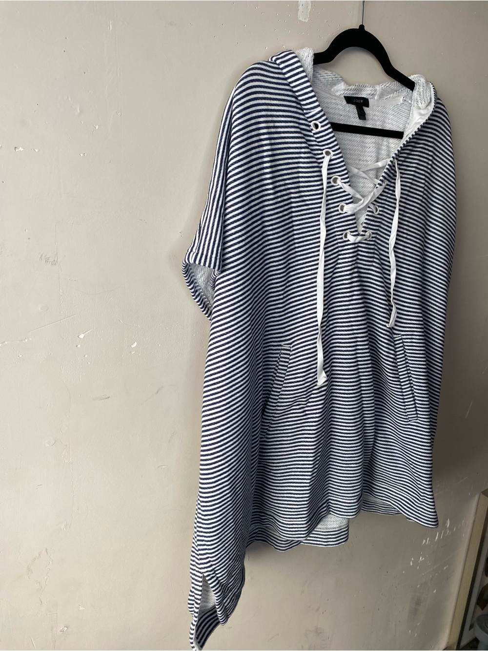 J.Crew Striped Terry Beach Poncho Cover Up Tunic M/L Lace Up Nautical - Picture 5 of 11